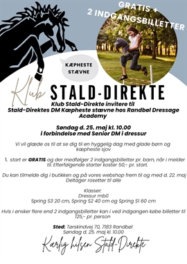 Stald-Direktes DM for Kæpheste stævne i Randbøl d. 25. maj - Inkl. 2 Indgangsbiletter til Danmarksmesterskaber i dressur 2025 